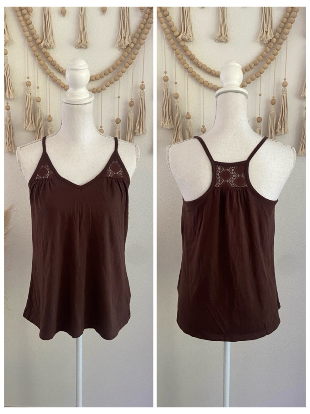 Old Navy brown crochet tank top strappy summer shirt NWT xs